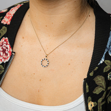 1/2 Carat Black Sapphire and Diamond Circle Pendant in 9ct Yellow Gold