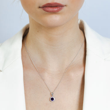Amethyst and White Zirconia Earring and Pendant on Chain in Sterling Silver