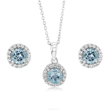 Bue Topaz and White Zirconia Earring and Pendant Set on Chain in Sterling SIlver