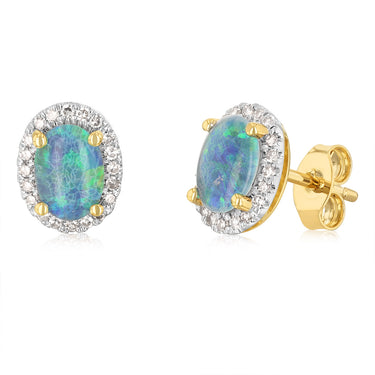 Triplet Opal Diamond Stud Earrings in 9ct Yellow Gold
