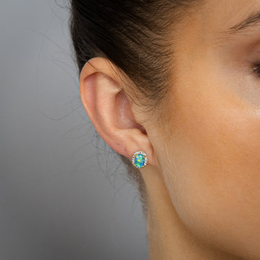 Triplet Opal Diamond Stud Earrings in 9ct Yellow Gold