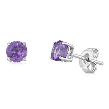 Natural Amethyst Stud Earrings in Sterling Silver