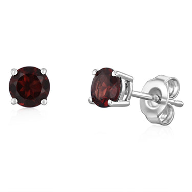 Natural Garnet Stud Earrings in Sterling Silver
