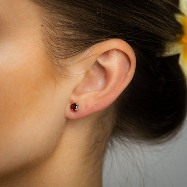 Natural Garnet Stud Earrings in Sterling Silver