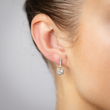 White Topaz and Diamond Drop Earrings in 9ct Yellow Gold