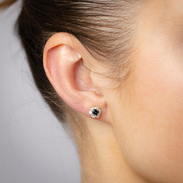 Created Sapphire and Diamond Stud Earrings in 9ct Yellow Gold
