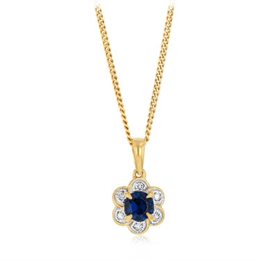 Created Sapphire and Diamond Pendant in 9ct Yellow Gold