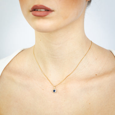Created Sapphire and Diamond Pendant in 9ct Yellow Gold