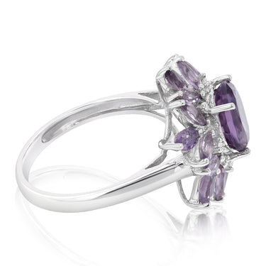 Natural Amethyst & Diamond Ring in Sterling Silver