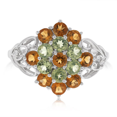 Natural Peridot, Citrine & Diamond Ring in Sterling Silver