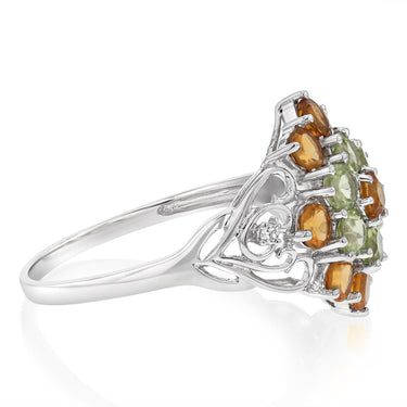 Natural Peridot, Citrine & Diamond Ring in Sterling Silver
