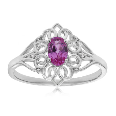Created Pink Sapphire & Diamond Ring in Sterling Silver