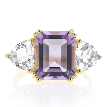 Natural White Topaz and Amethyst Ring in 9ct Yellow Gold
