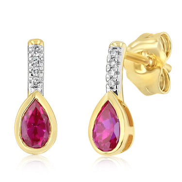 Created Ruby and Diamond Drop Earrings in 9ct Yellow Gold