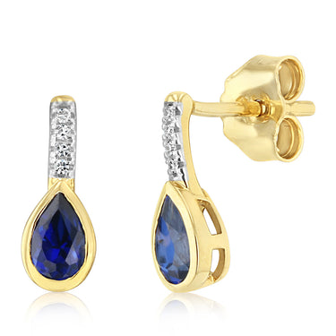 Created Sapphire and Diamond Drop Earrings in 9ct Yellow Gold