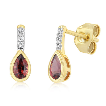Created Red Garnet and Diamond Drop Earrings in 9ct Yellow Gold