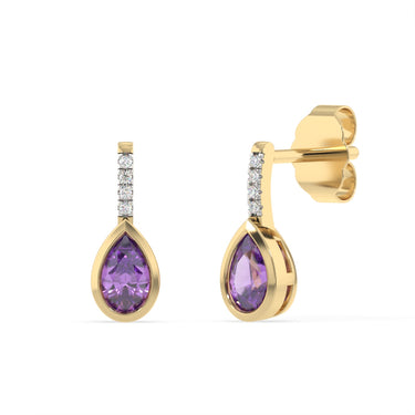 Created Amethyst and Diamond Drop Earrings in 9ct Yellow Gold