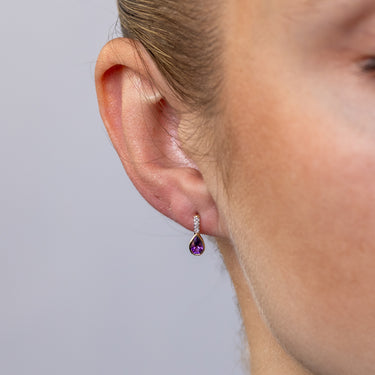 Created Amethyst and Diamond Drop Earrings in 9ct Yellow Gold