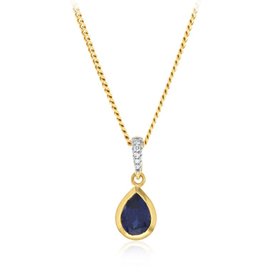 Created Sapphire and Diamond Pendant in 9ct Yellow Gold