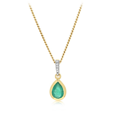 Created Emerald and Diamond Pendant in 9ct Yellow Gold