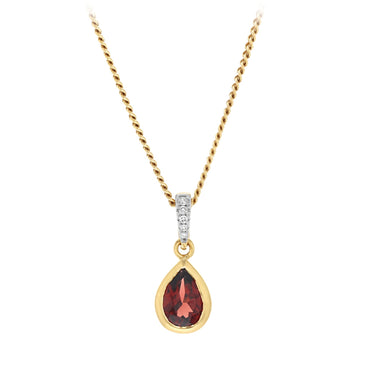 Created Red Garnet and Diamond Pendant in 9ct Yellow Gold