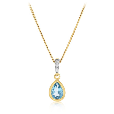 Created Blue Topaz and Diamond Pendant in 9ct Yellow Gold