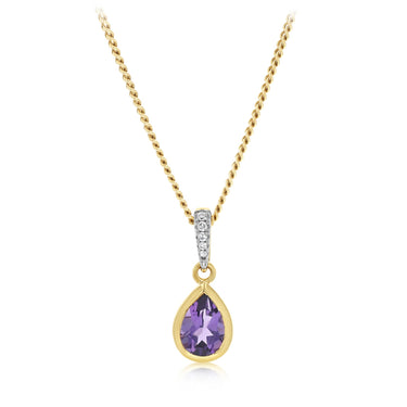 Created Amethyst and Diamond Pendant in 9ct Yellow Gold