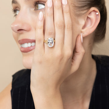 Cubic Zirconia Elongated Cushion Cut Ring in 9ct Yellow Gold