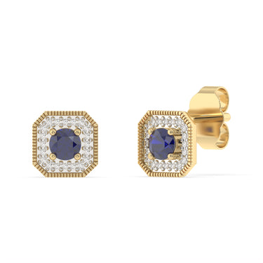 Created Sapphire and Diamond Stud Earrings in 9ct Yellow Gold