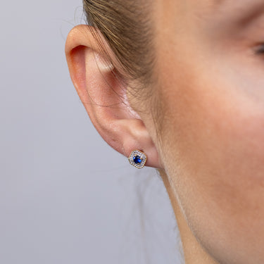 Created Sapphire and Diamond Stud Earrings in 9ct Yellow Gold