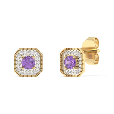 Created Amethyst and Diamond Stud Earrings in 9ct Yellow Gold