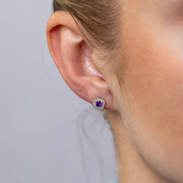 Created Amethyst and Diamond Stud Earrings in 9ct Yellow Gold