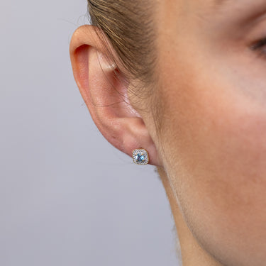 Created Blue Topaz and Diamond Stud Earrings in 9ct Yellow Gold