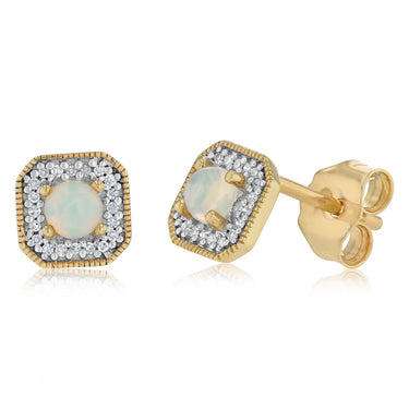 Created Opal and Diamond Stud Earrings in 9ct Yellow Gold