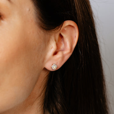 Created Opal and Diamond Stud Earrings in 9ct Yellow Gold