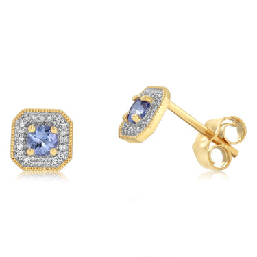Created Tanzanite and Diamond Stud Earrings in 9ct Yellow Gold