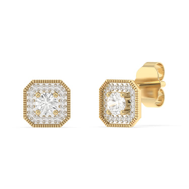 Created White Topaz and Diamond Stud Earrings in 9ct Yellow Gold