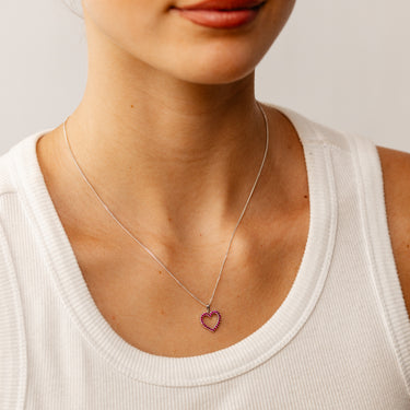 Created Ruby Open Heart Pendant in 9ct White Gold
