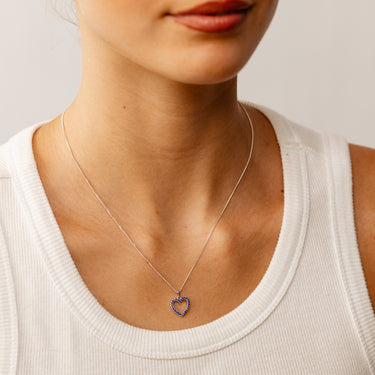 Created Sapphire Open Heart Pendant in 9ct White Gold