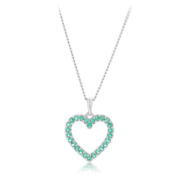 Created Emerald Open Heart Pendant in 9ct White Gold