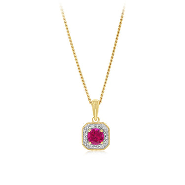 Created Ruby and Diamond Pendant in 9ct Yellow Gold