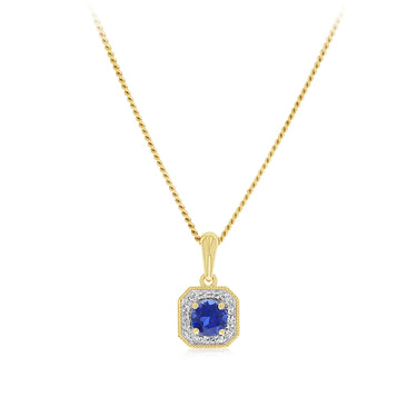 Created Sapphire and Diamond Pendant in 9ct Yellow Gold