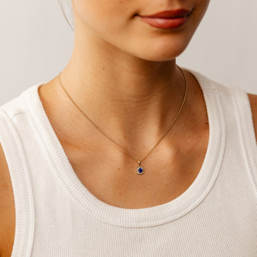 Created Sapphire and Diamond Pendant in 9ct Yellow Gold