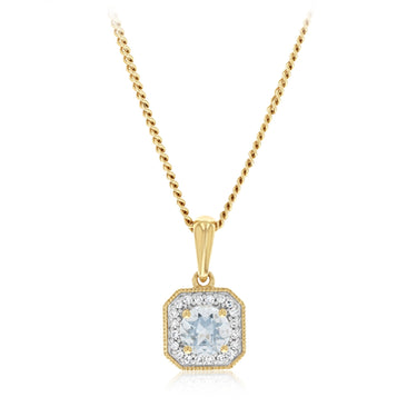Created Aquamarine and Diamond Pendant in 9ct Yellow Gold