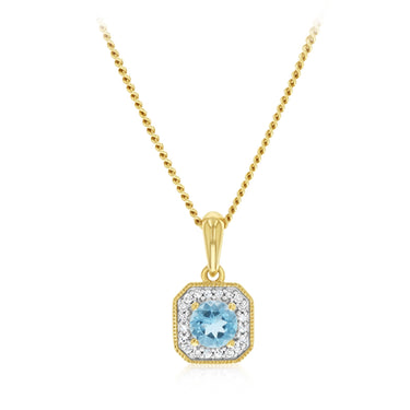 Created Blue Topaz and Diamond Pendant in 9ct Yellow Gold