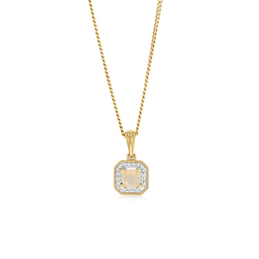 Created Opal and Diamond Pendant in 9ct Yellow Gold