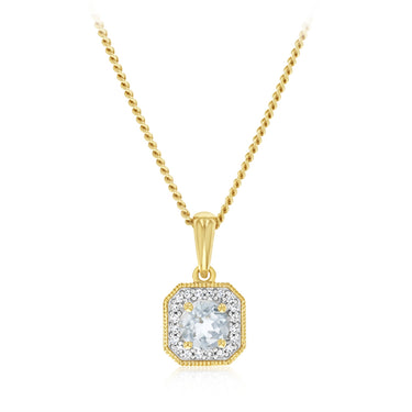 Created White Topaz and Diamond Pendant in 9ct Yellow Gold