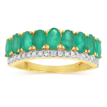 Natural Emerald and 1/6 Carat Diamond Ring in 9ct Yellow Gold