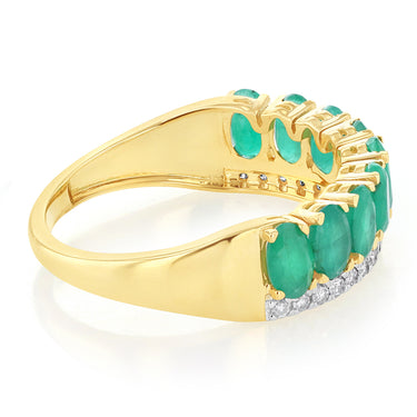 Natural Emerald and 1/6 Carat Diamond Ring in 9ct Yellow Gold