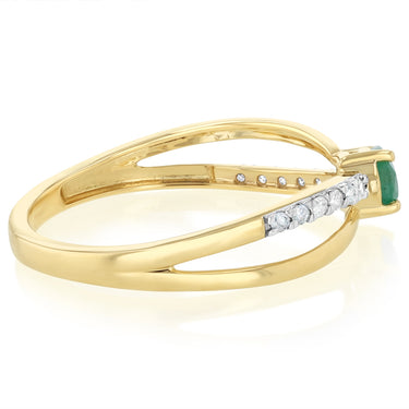 Natural Emerald and 1/10 Carat Diamond Ring in 9ct Yellow Gold